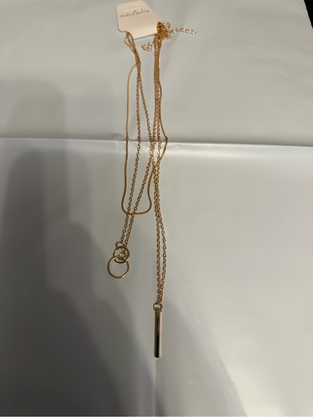 Gold Layered Bar & Ring Pendant Necklace - Women Jewelry